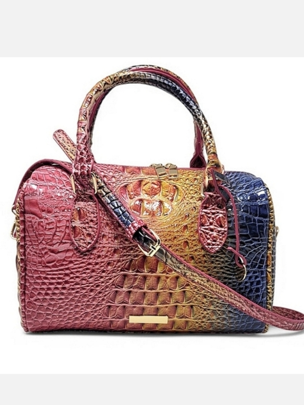 Multi Colored Faux Croc Boston Bag